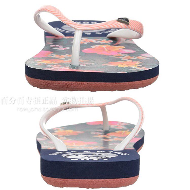 女童藏青扶桑花人字拖