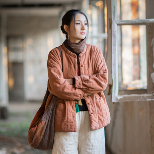 棉麻国风棉袄女冬绗缝竖格棉服文艺范盘扣棉衣苎麻夹棉新中式 外套