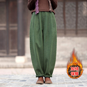 加绒裤 宽松百搭垂感保暖灯笼裤 子女秋冬款 苎麻炒色做旧加厚休闲裤