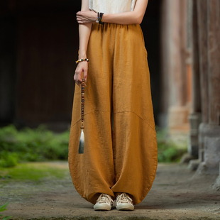 女式 宽松大码 长裤 棉麻裤 练功打坐太极裤 新款 佛系禅意灯笼裤 子夏季