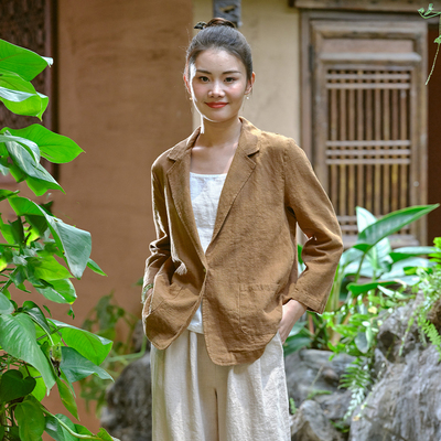 棉麻小西服开衫短款外套文艺外搭