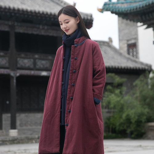 中长款民族风棉服女复古中式棉袄