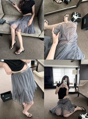 superniniyy 波点纱裙&浪漫感层次堆叠裙摆波点轻盈半身裙中裙夏