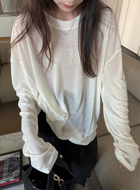 superniniyy 水肌面膜T恤80%天丝柔软圆领宽松显瘦防晒长袖上衣女