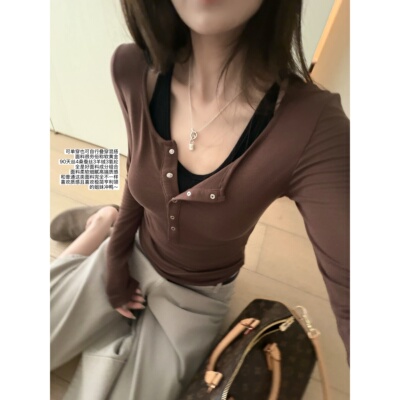 '软黄金系列'90天丝桑蚕丝山羊绒高端面料亨利紧身领长袖tee上衣