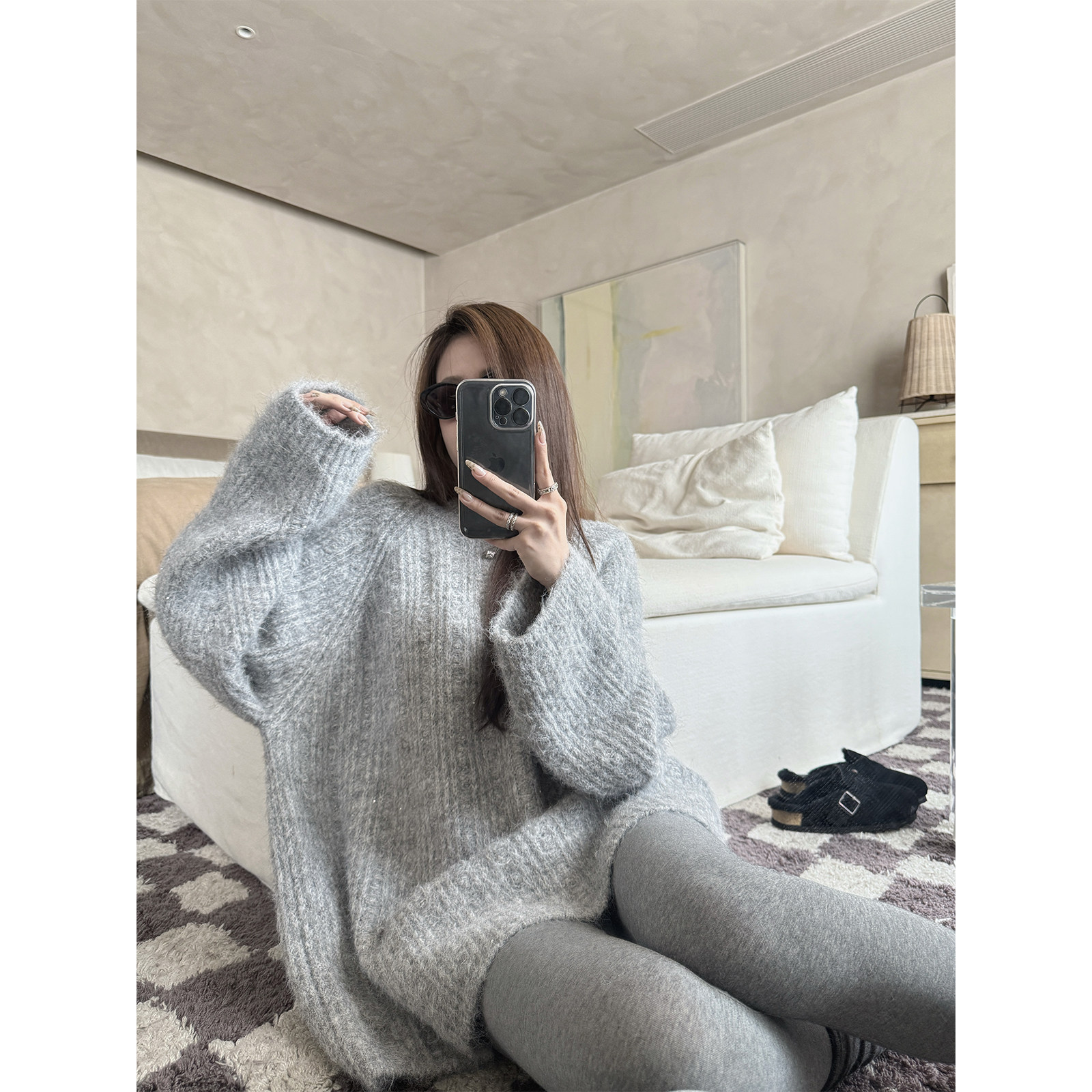 superniniyy 星河&含羊毛缀亮片套头毛衣 宽松慵懒长袖针织上衣女