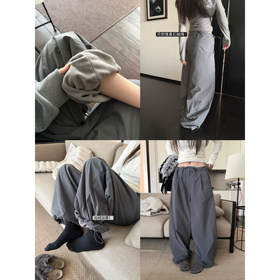 '凛冬伞兵裤'酷酷羊羔绒内里加绒猪鼻扣保暖工装裤阔腿裤长裤女冬