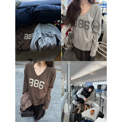 superniniyy 烦恼886 双面婴儿绒加厚斑驳做旧印花宽松V领卫衣女