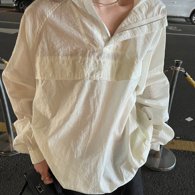 superniniyy 海盐奶茶甜酷风宝藏连帽套头薄薄慵懒防晒衫女