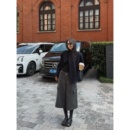 superniniyy 50羊毛时髦复古感深灰色宽松毛呢格子气氛休闲阔腿裤