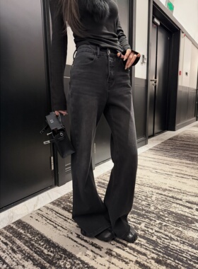 '3D建模腿'360度弹力植绒水洗酵磨黑灰褪色加厚下显瘦微喇牛仔裤