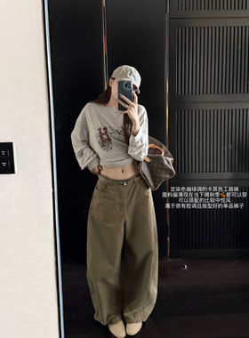 superniniyy 橄榄色工装裤&中性风帅气宽松弯刀阔腿裤工装裤长裤
