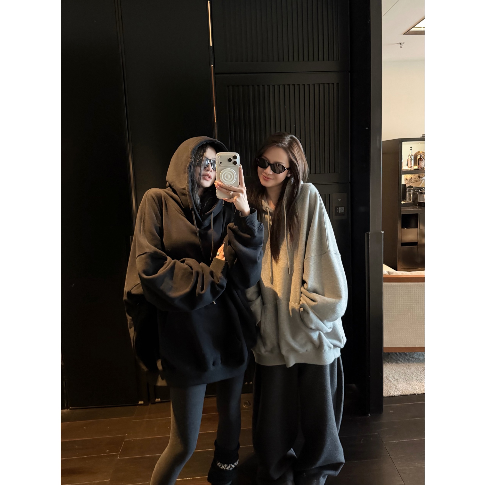 '懒懒周末'全棉加绒加厚360g高克重毛圈简约宽松连帽卫衣上衣女冬