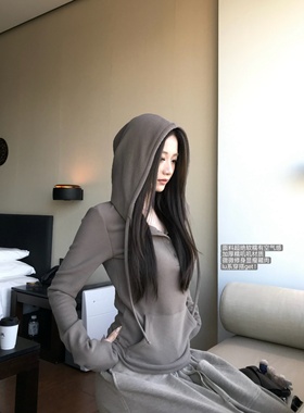 'lu系藏肉小卫衣'软糯350g膨体暖绒加厚yoga修身显瘦连帽磨毛卫衣