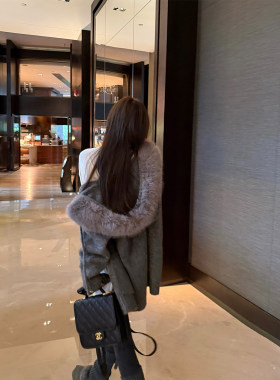 superniniyy 慵懒猫猫&高支高密含羊毛松弛连帽毛领宽松毛衣外套
