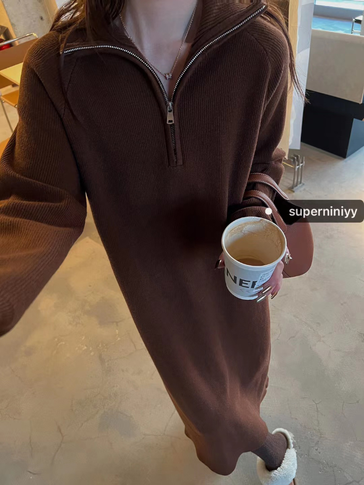 superniniyy 有温度基础款wan能百搭一体绒加绒长款毛衣裙连衣裙
