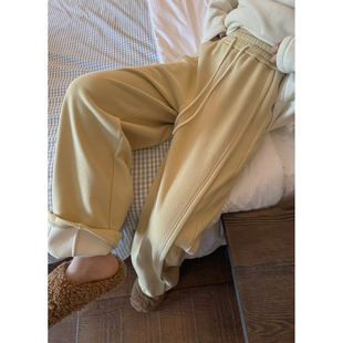 superniniyy 牛乳椰奶拼接更显瘦慵懒复合加绒加厚奶奶裤阔腿裤女