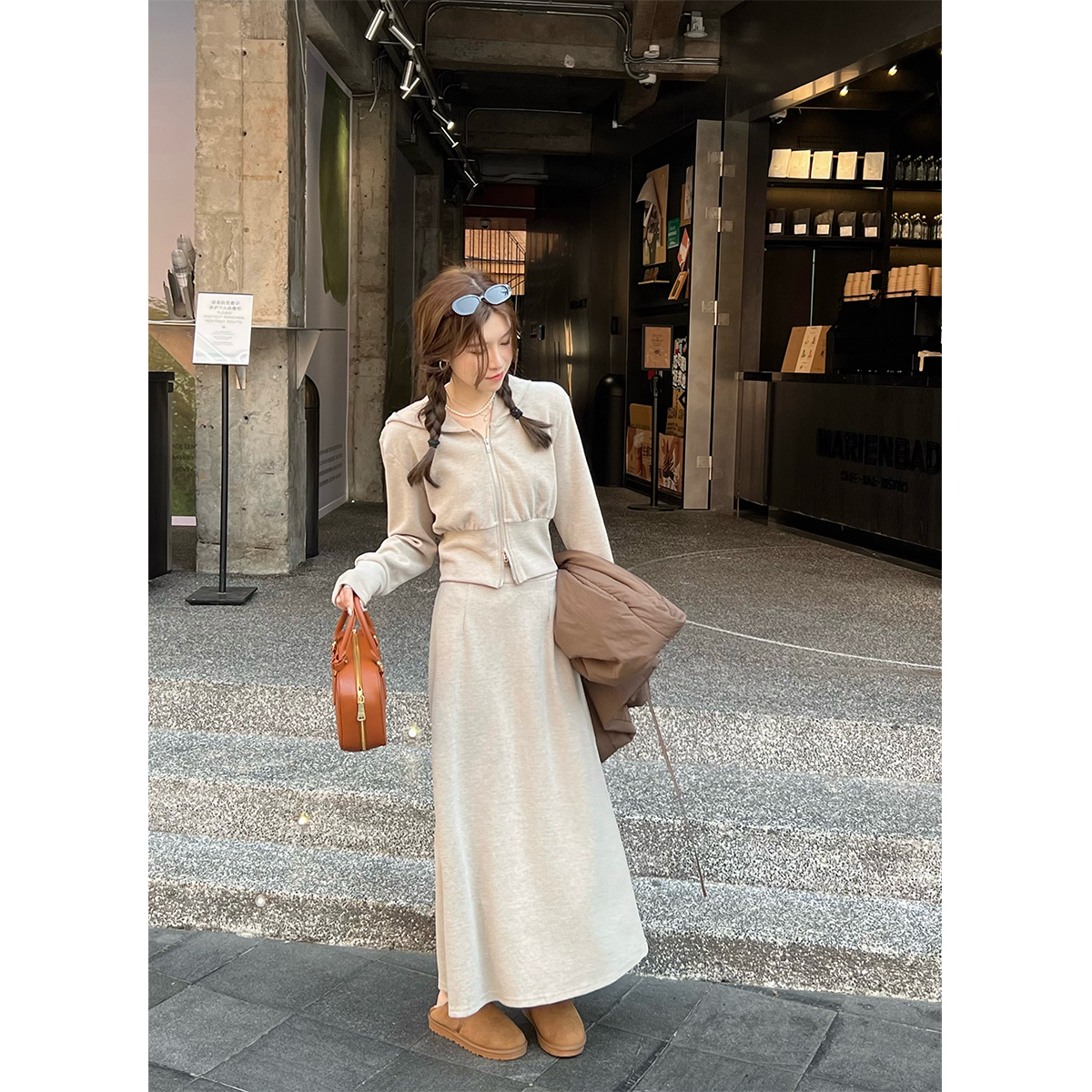 superniniyy连帽卫衣半身裙套装