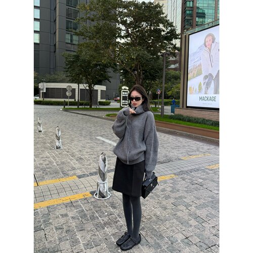 superniniyy 精纺羊毛羊驼毛慵懒松弛调大自由领宽松抽绳针织毛衣
