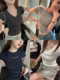 superniniyy 必buy基础纸片人系正肩显瘦v领圆领小短款 字母t恤女