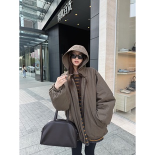 superniniyy 慵懒调性感宽松连帽拉链大棉服外套女 泡泡面包棉服