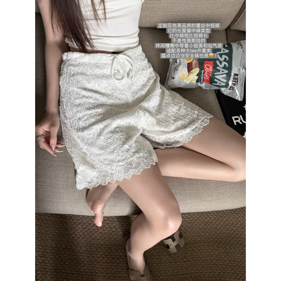 superniniyy 蕾丝中裤&安全牌松弛感定制蕾丝肌理感抽绳中短裤女
