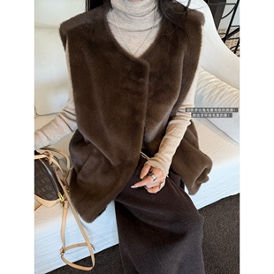 superniniyy 1000g加密加厚中古感环保仿貂极简皮草马甲 千金兔兔