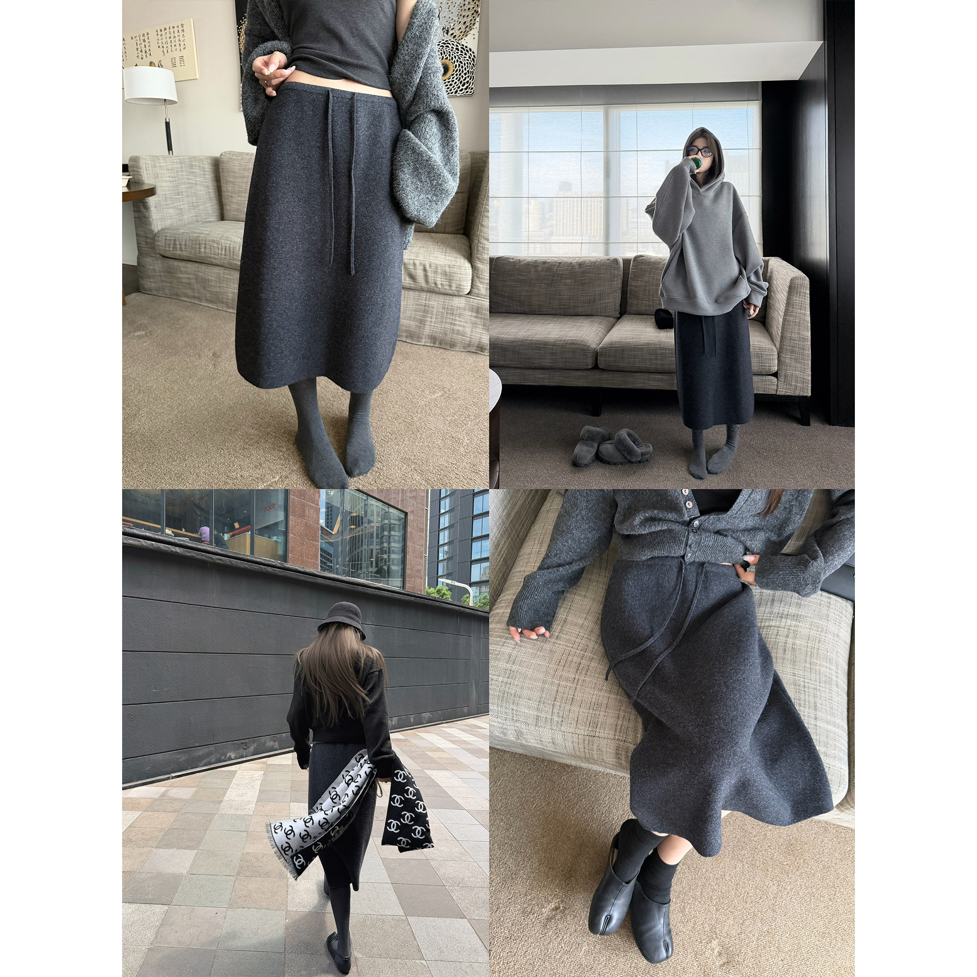 superniniyy 宝藏单品&搭配度极高品质深灰色宽松羊毛针织半身裙