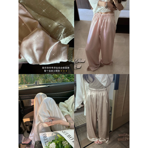 superniniyy 碎钻缎面裤&贵气感闪闪烫钻缎面抽绳瘦瘦裤阔腿长裤