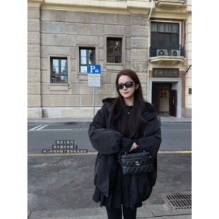 '朝歌黑武士'allblack超酷捏皱弯刀袖毛毛领派克棉服棉衣外套女冬