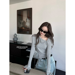 superniniyy 清冷学姐&进口竹节螺纹斜扣弹力修身显瘦长袖打底衫