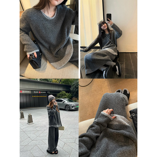 superniniyy 轻若无物柔雾感懒人舒适羊毛毛衣阔腿裤半身裙套装女