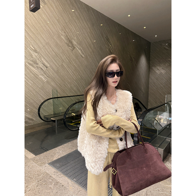 superniniyy 羊绒卷环保皮草 一体麂皮绒不易掉毛马甲外套上衣女