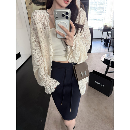 superniniyy 淡白巧&温柔女主花朵蕾丝开衫宽松松弛款外套开衫春