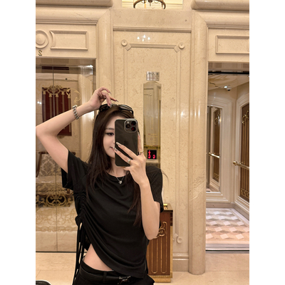 superniniyy 奶油卷&20羊毛80天丝微宽松小蛮腰侧抽绳短袖T恤上衣