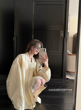 superniniyy 飞行夹克&中性风极简微肌理宽松版棒球夹克外套女春