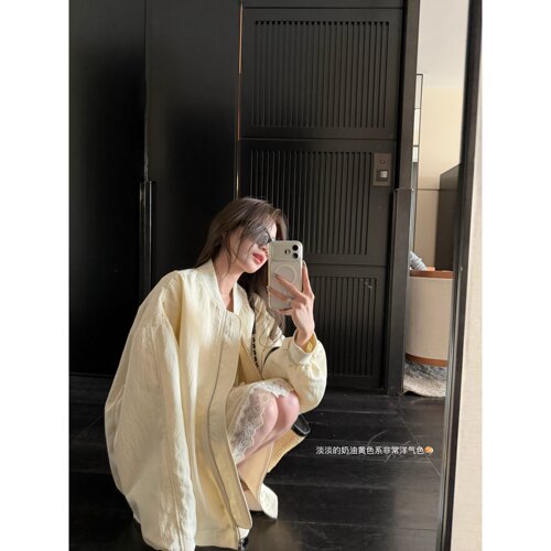 superniniyy 飞行夹克&中性风极简微肌理宽松版棒球夹克外套女春