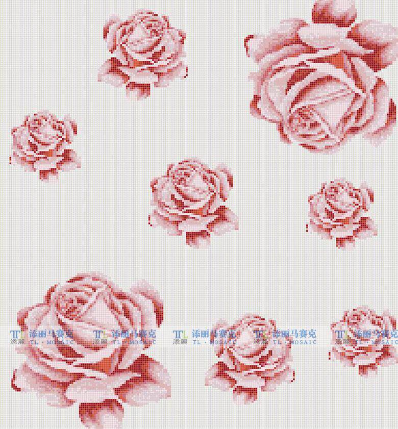 添丽 玻璃瓷釉 粉红色 玫瑰花  马赛克拼图  背景墙 浴室  玄关