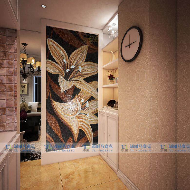 添丽 异形 百合花 马赛克拼图 背景墙 玄关 通体 陶瓷  手绘