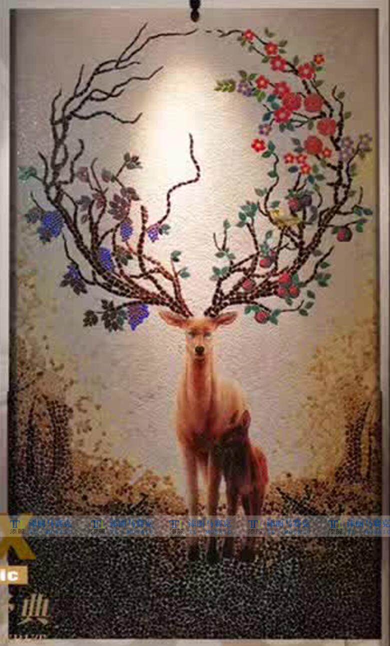 添丽  异形 鹿 马赛克拼图 背景墙 玄关 通体 陶瓷  动物 鹿 手绘