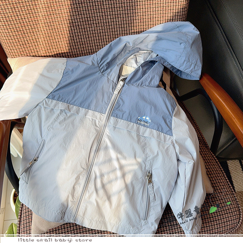 春款儿童拼色连帽外套中小童宝宝透气户外运动风衣韩版简约童装