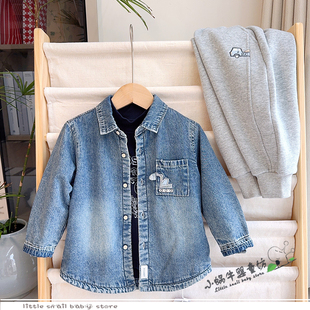 童装男童牛仔加绒衬衫2025秋冬外套儿童宝宝休闲外搭男孩保暖衬衣