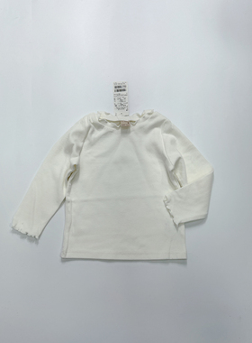 日本童装新款 PM女童品质春款纯棉木耳边纯色长袖T恤80-130 C1