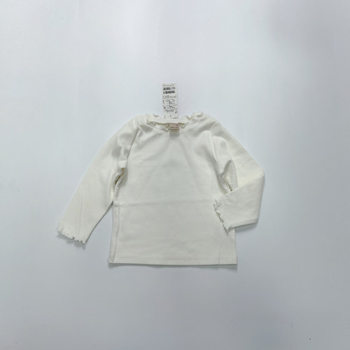 日本童装新款 PM女童品质春款纯棉木耳边纯色长袖T恤80-130 C1