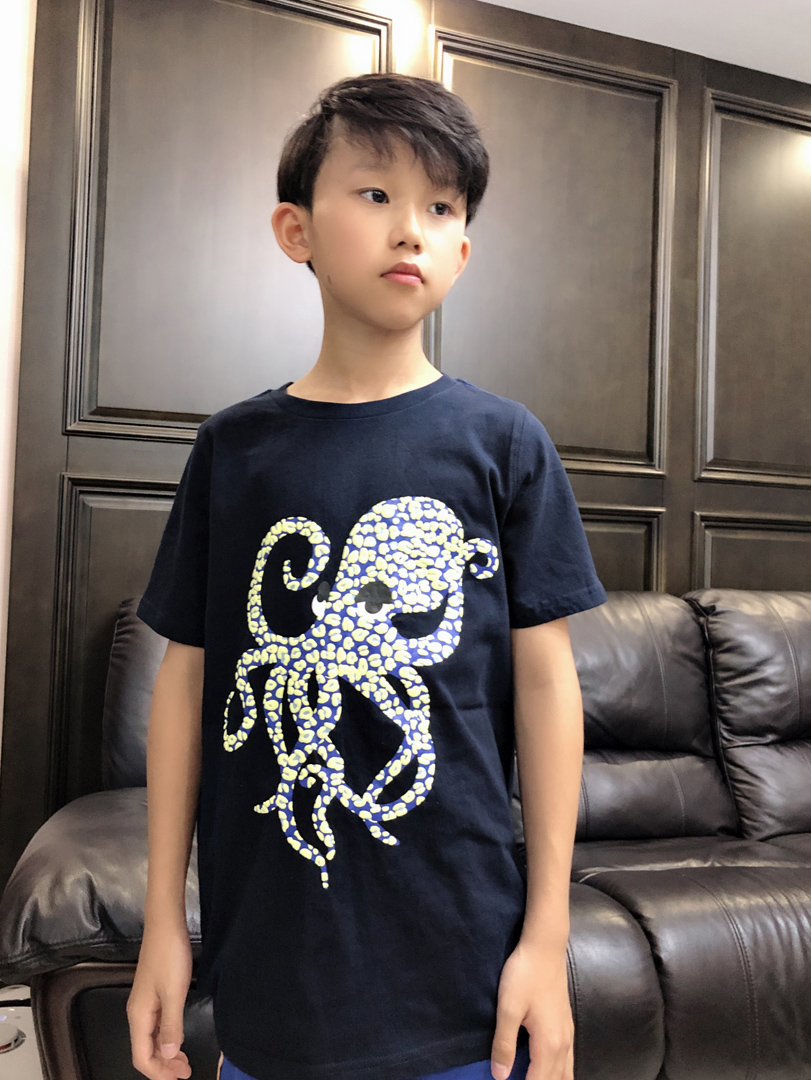 新款纯棉英国单男童女童海洋系列章鱼八爪鱼中大童短袖T恤 R2