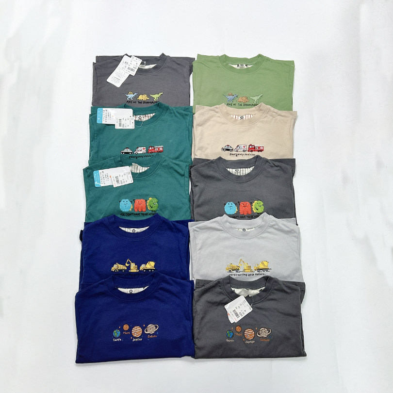 日单儿童装男童男宝宝春季童趣纯棉恐龙小汽车柔软长袖圆领T恤J4