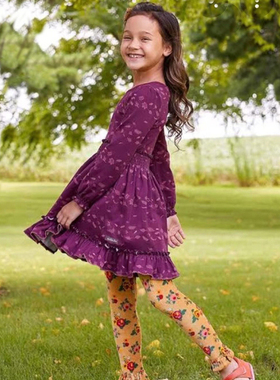 断码清美单M J纯棉紫色女童品质春秋款长袖连衣裙 Z2