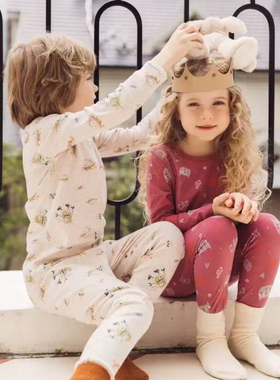 韩国童装高货莫代尔棉无骨水印春秋冬卡通秋衣秋裤内衣套装家居H