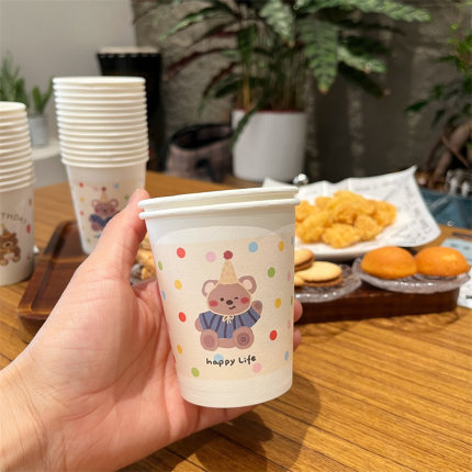 ins可爱卡通熊超厚一次性纸杯子家用咖啡杯办公商用聚会喝水杯子