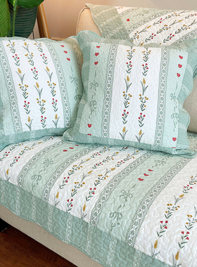 绿色田园纯棉布艺防滑沙发垫全棉四季通用坐垫加厚高档靠背巾秋冬